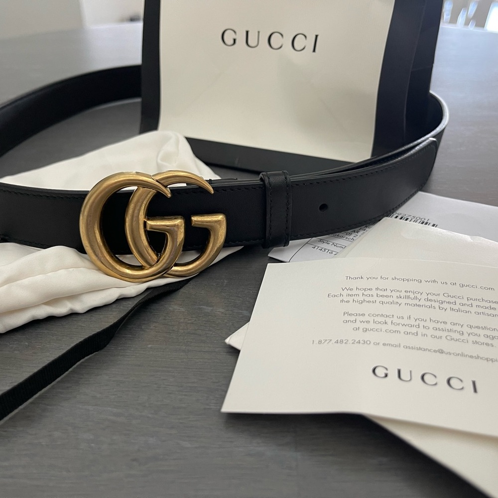 Authentic Gucci Belt ~ Size 95 EXCELLENT CONDITION ~ Brass GG ~ FREE SHIPPING